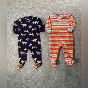 Mixed Toddler Footed One-Piece Sleepers - Navy Fox Print & Orange Stripe